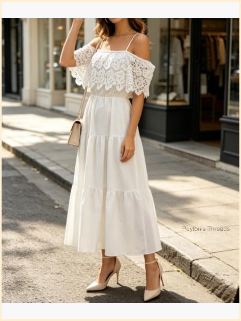 Off Shoulder Maxi Dress with Spaghetti Straps Elastic Waist A-Line Boho Formal - Picture 3 of 7
